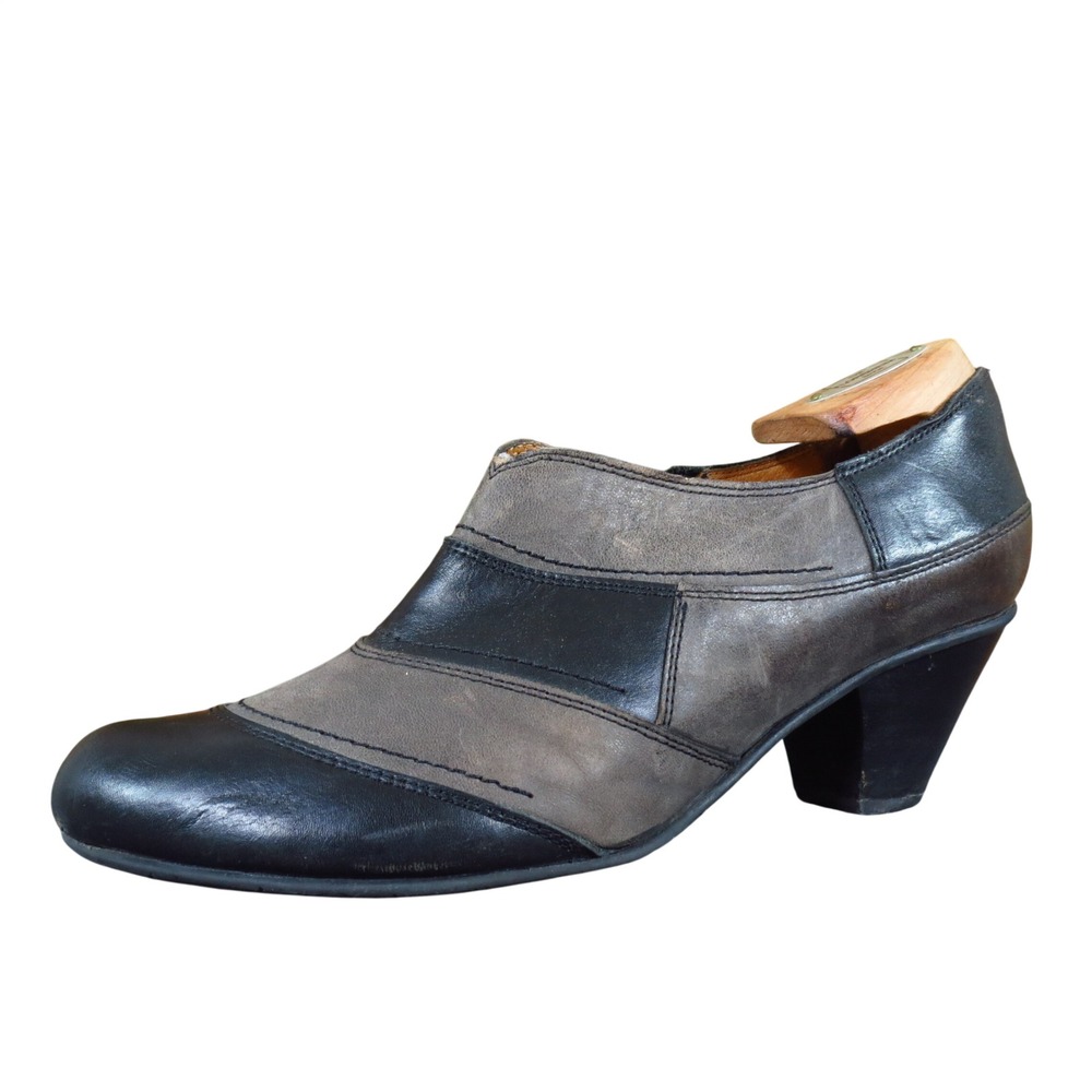 Fidji L536 Women Pump 38.5 Professional Career Black Brown Leather Patchwork